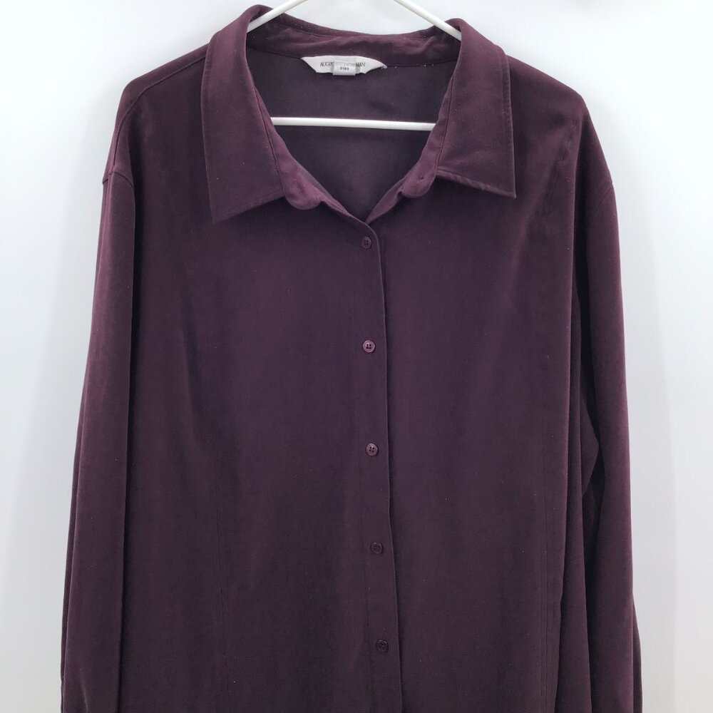 Vintage Bigshirt 3X Oversize Shirt Burgundy Moleskin Stretch Lycra Tunic Length - Picture 2 of 11
